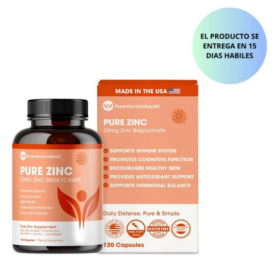 Pure Micronutrients Suplemento de zinc, suplementos de glicinato de zinc natural, (quelado) 25 mg, 120 cápsulas, Anaranjado