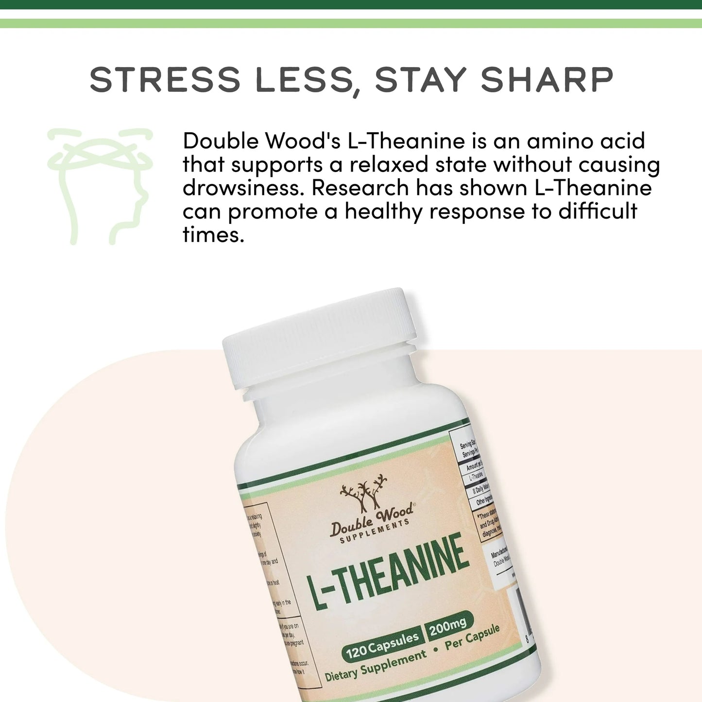 Double Wood Supplements L-Theanine 200 mg, 120 cápsulas