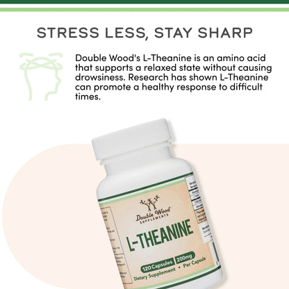 Double Wood Supplements L-Theanine 200 mg, 120 cápsulas