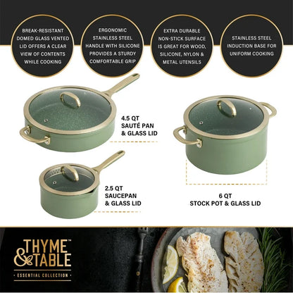 Thyme & Table Supreme Juego de ollas antiadherentes de 12 piezas  - color Oliva