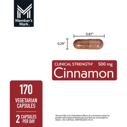 Member´s Mark - Cinnamon 500mg, 170 capsulas vegetarianas
