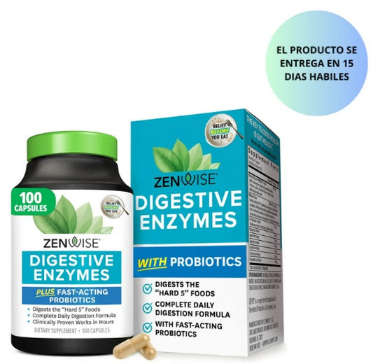 Zenwise Health Enzimas digestivas para la salud intestinal y el alivio de la hinchazón, con probióticos, bromelina y papaya para apoyo a la salud digestiva 100 Capsulas