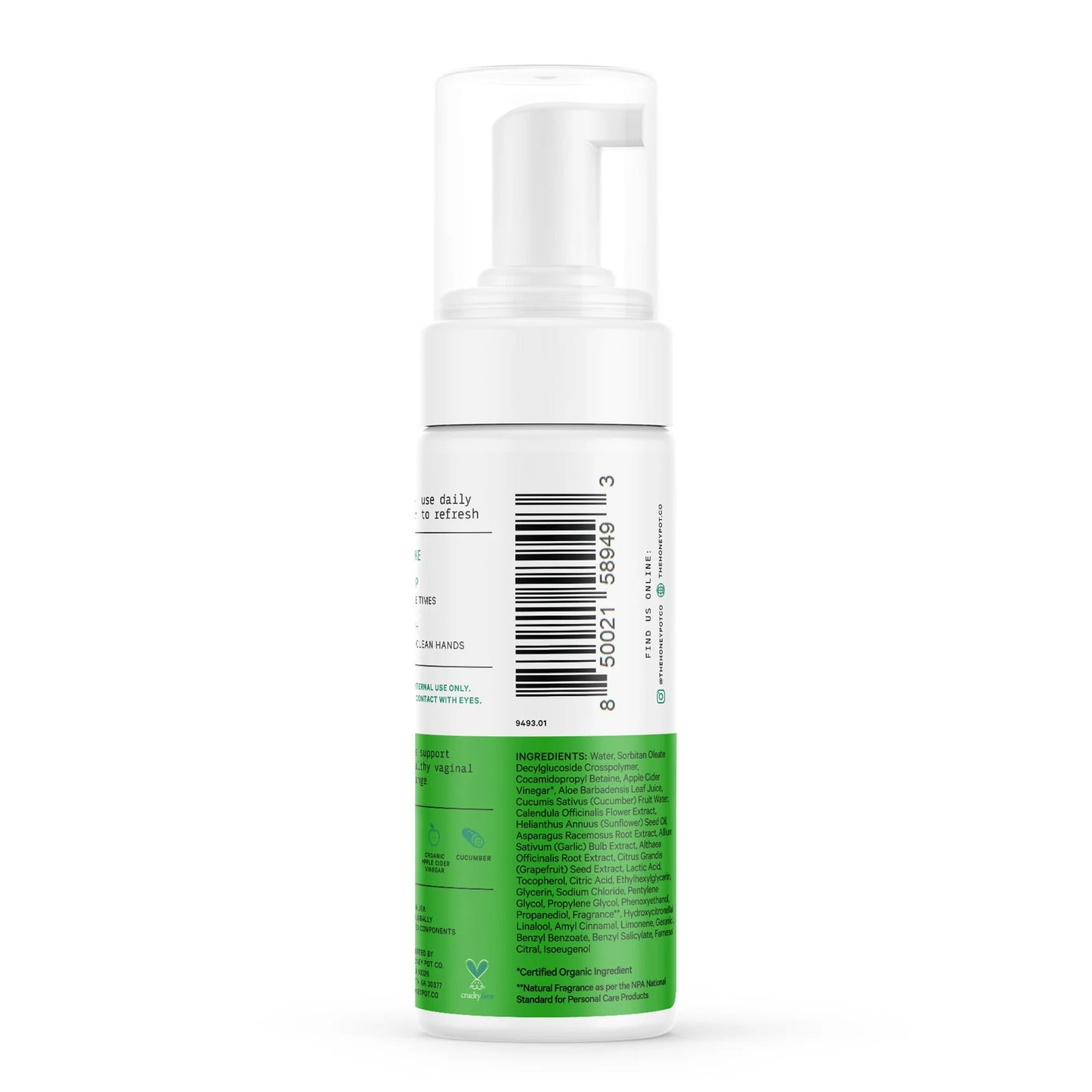 The Honey Pot Company, Gel de Lavado  femenino en espuma con aloe y pepino, 163 ml