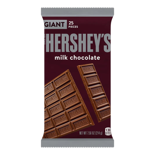 HERSHEY'S Milk Chocolate Giant - 25 piezas - 214g , 130 calorías por 3 pedazos