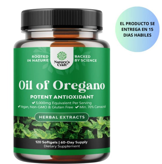 Natures Craft Aceite de Oregano con carvacrol 70% para digestión y apoyo inmunológico, 120 Softgels
