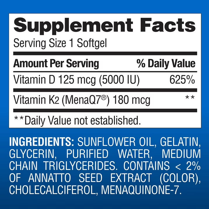 Member´s Mark - Vitamina K2(180mcg) + D3(5000IU), 150 Capsulas