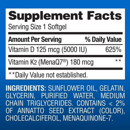 Member´s Mark - Vitamina K2(180mcg) + D3(5000IU), 150 Capsulas