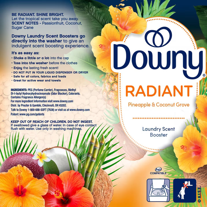 Downy Radiant- Perlas potenciadoras de aroma para ropa, Pineapple & Coconut Grove - 802g