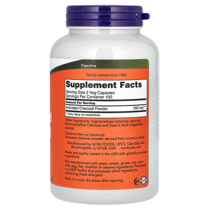 Now - Activated Charcoal(detox support) , 200 capsulas