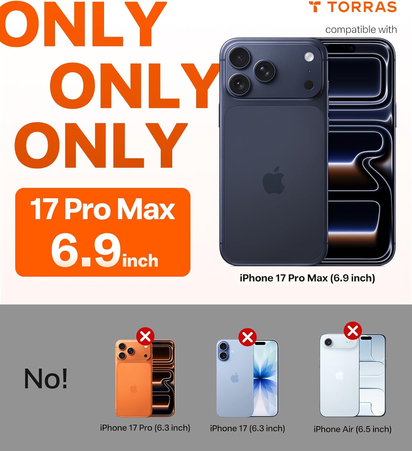 Funda TORRAS para iPhone 17 Pro Max Protección de Grado Militar, Transparente Anti-Arañazos Borde Suave para iPhone 17 Pro Max, Transparente 6.9".