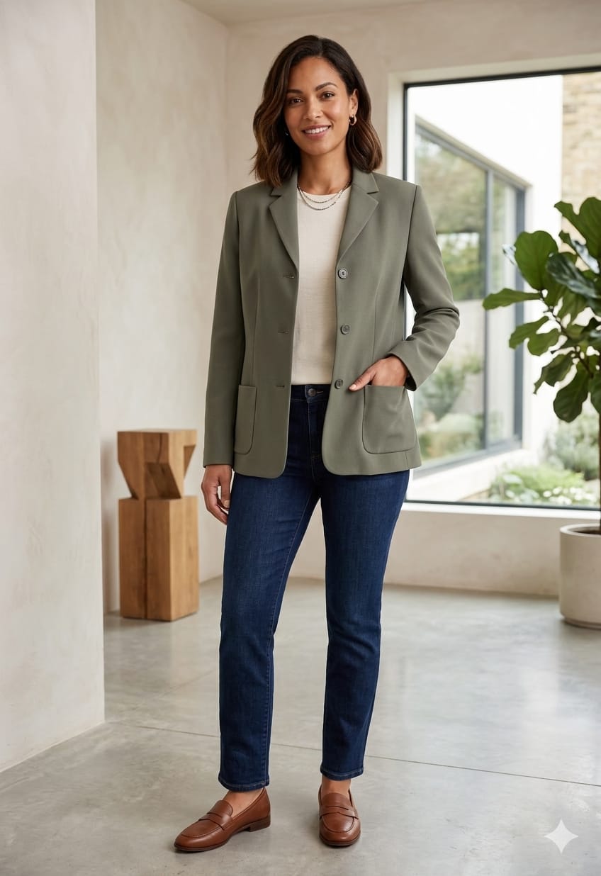 Chaqueta/Blazer Loft Verde Oliva de 3 Botones