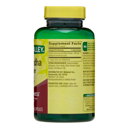 Ashwagandha polvo de raiz 500mg , 60 capsulas vegetarianas - Spring Valley