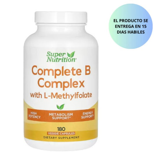 Super Nutrition, Complete B Complex with L-Methylfolate, Biotin, Pantothenic Acid, Niacin and Vitamin B12, 180 Capsulas