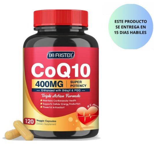 CoQ10 400mg-Suplementos de coenzima Q10 de alta absorción con PQQ, Shilajit y Vitamina E, poderoso antioxidante para la salud del corazón y el cerebro y la producción de energía 120 cápsulas