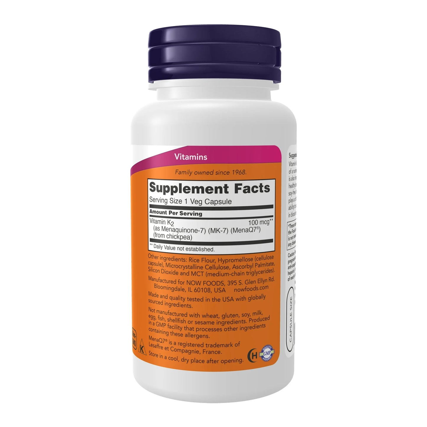 Suplementos de NOW Foods, Vitamina  MK-7 K-2 de 100 mcg, apoyo cardiovascular, veg capsulas