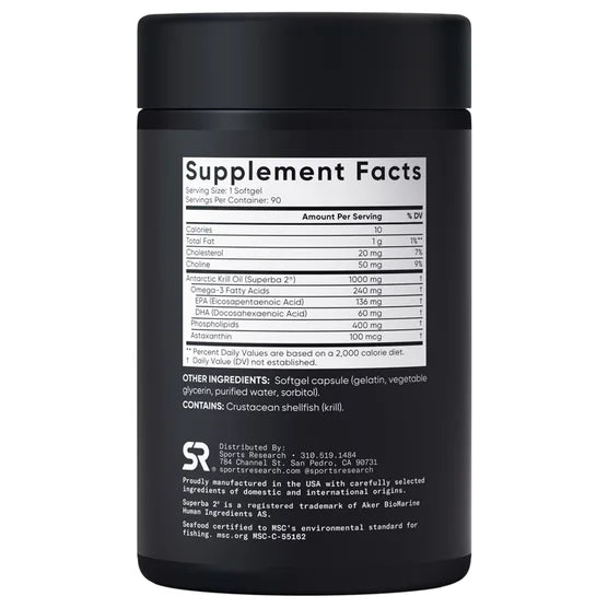 Sport Research - Double Strength Omega-3 Krill oil (1000mg krill oil + 240mg), 90 capsulas