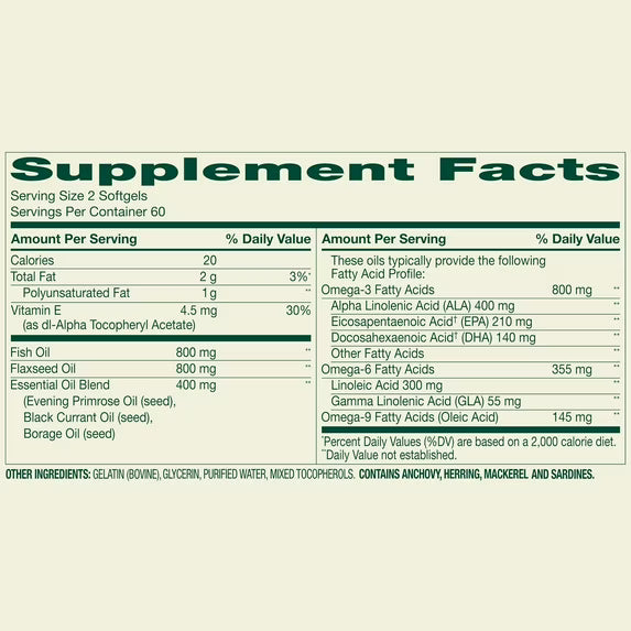 Spring Valley - Triple Omega, Fish Oil  800mg, Flaxx  800mg y Aceite de Borage, 120 capsulas