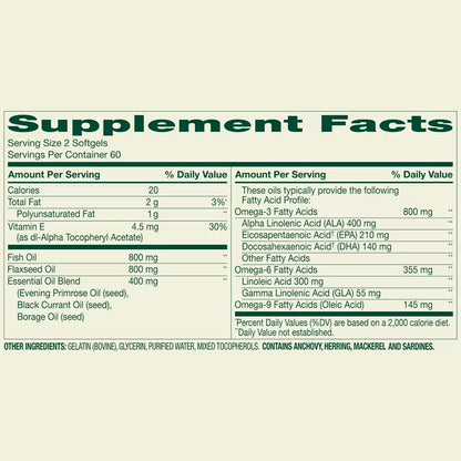 Spring Valley - Triple Omega, Fish Oil  800mg, Flaxx  800mg y Aceite de Borage, 120 capsulas