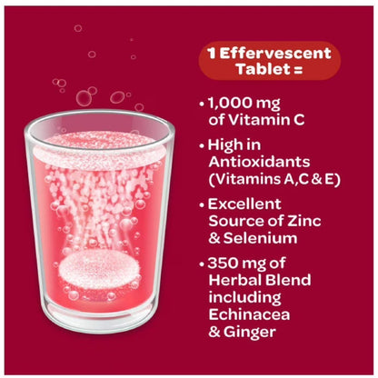 Airborne vitamina C con zinc 1000 mg , 10 comprimidos efervescentes con sabor a frutos rojos.