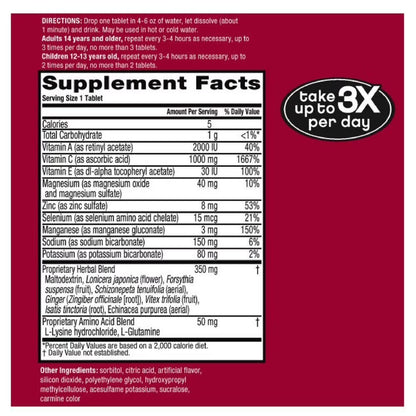 Airborne vitamina C con zinc 1000 mg , 10 comprimidos efervescentes con sabor a frutos rojos.