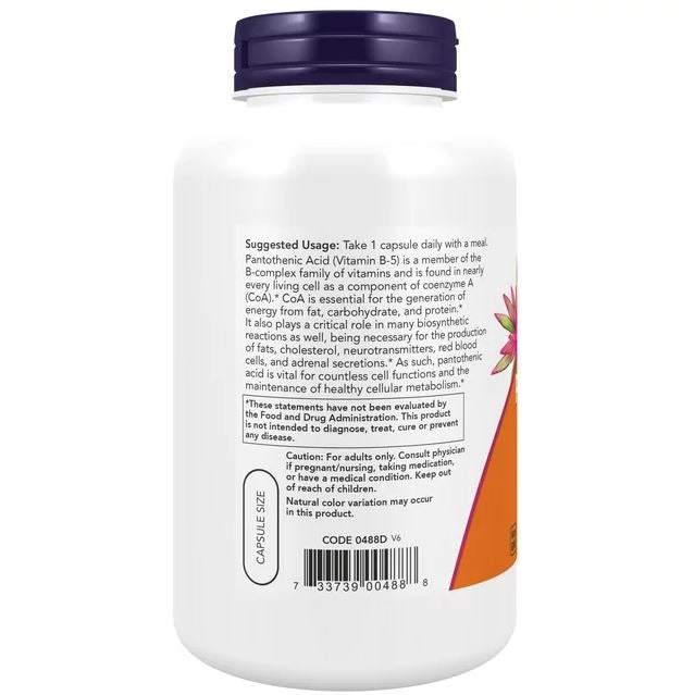 NOW - ácido pantoténico (vitamina B-5) 500 mg, 250 cápsulas