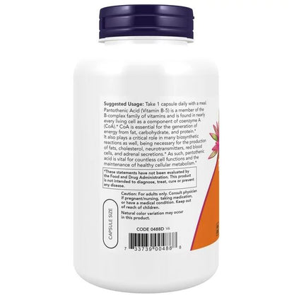 NOW - ácido pantoténico (vitamina B-5) 500 mg, 250 cápsulas