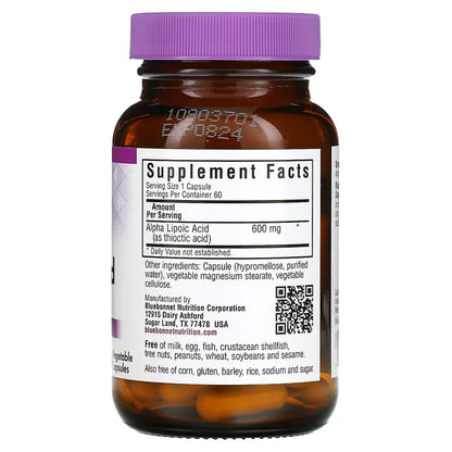 Bluebonnet - Alpha Lipoic Acid 600 mg, 60 capsulas vegetables