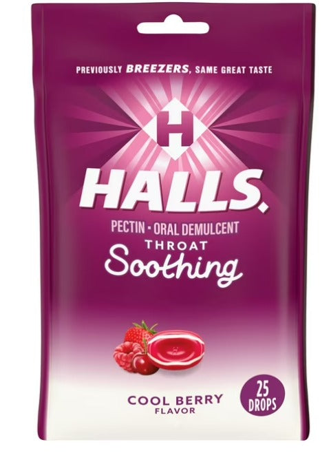 HALLS Throat Soothing (Anteriormente HALLS Breezers) Gotas refrescantes de bayas para la garganta, 25 gotas