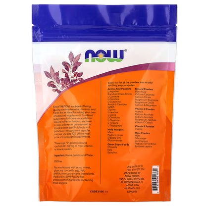 NOW Foods, Cápsulas de gelatina individuales "0", Aprox. 250 cápsulas vacías, 24 g
