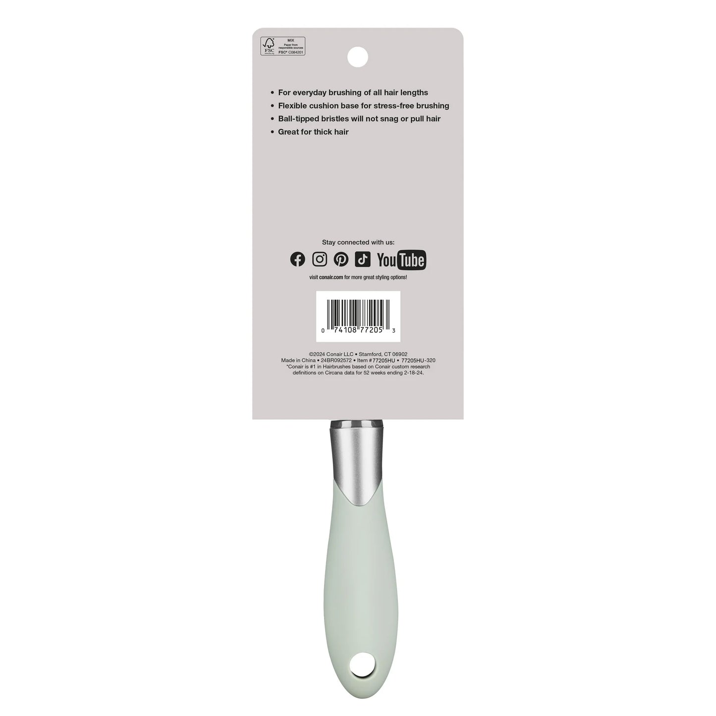 Cepillo de paleta Conair Velvet Touch, desenredante, para todo tipo de cabello