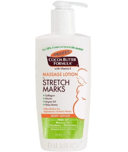 Palmer's Loción de masaje con fórmula de manteca de cacao para estrías y cuidado de la piel durante el embarazo, 190ml