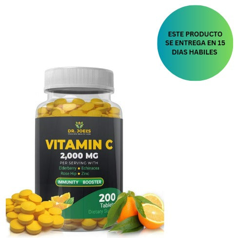 Dr. JOEL'S Vitamina C de apoyo inmunológico 2000 mg - 200 tabletas
