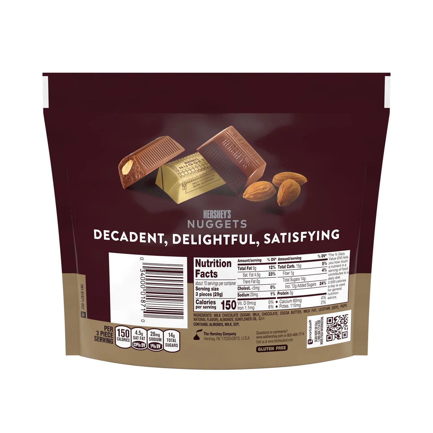 Hershey's Nuggets de chocolate con leche y almendras de , paquete para compartir de 286gr