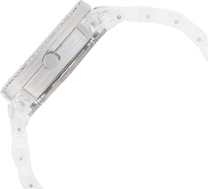 XOXO Reloj de moda para mujer con detalles de bisel de cristal y pulsera de resina transparente