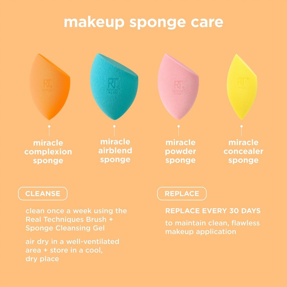 Real Techniques Surtido de esponjas para mezclar para maquillaje, paquete de 6