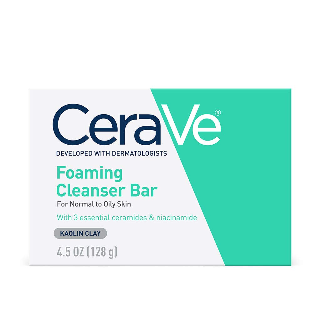 CeraVe Barra limpiadora espumosa | Barra limpiadora corporal y facial sin jabón para piel grasa | Sin fragancia | 4.5 onzas