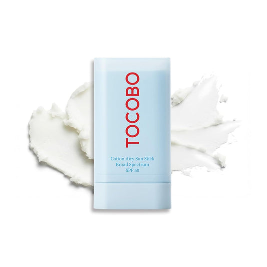 TOCOBO Cotton Airy Sun Stick SPF 50 - Protector solar mate coreano de amplio espectro para cara, 19gr