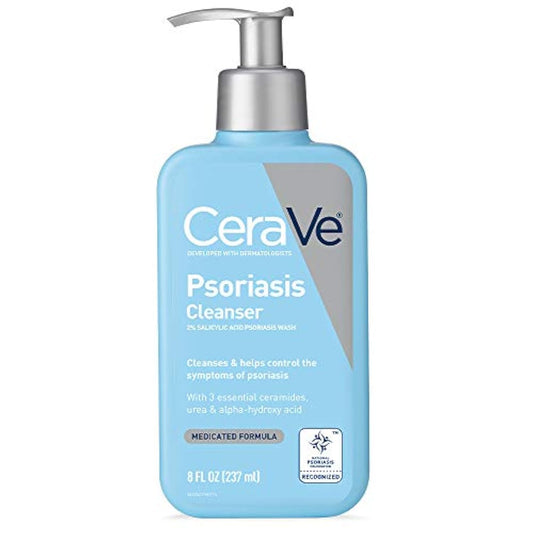 CeraVe Limpiador para tratamiento de psoriasis | Con ácido salicílico para aliviar la picazón de la piel seca y ácido láctico para exfoliación | Sin fragancia y probado para alergias | 237m;