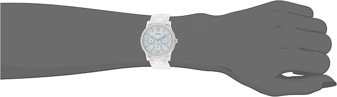 XOXO Reloj de moda para mujer con detalles de bisel de cristal y pulsera de resina transparente