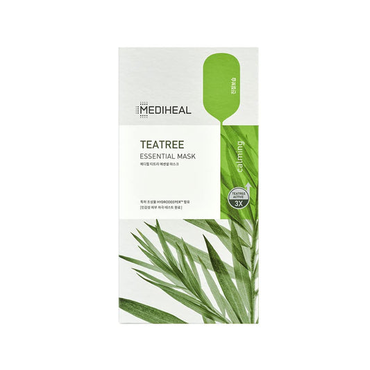 Mediheal La mejor máscara coreana en hoja - Máscara facial esencial de árbol de té, 10 hojas para todo tipo de piel, la mejor máscara coreana de hoja calmante calmante