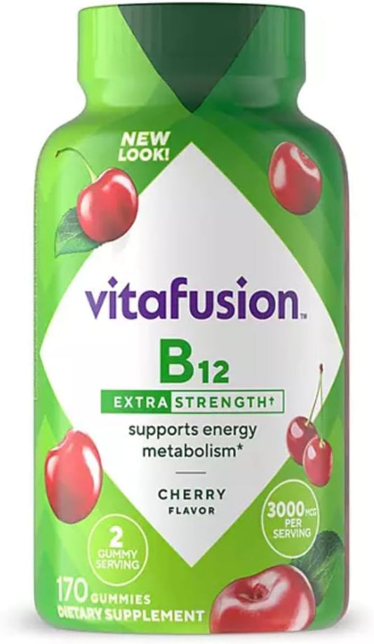 Vitafusion Extra Strength B12 Vitamin Gummies, 3000 mcg, Cherry 170 gomitas