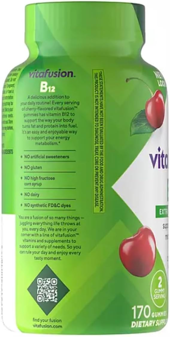 Vitafusion Extra Strength B12 Vitamin Gummies, 3000 mcg, Cherry 170 gomitas