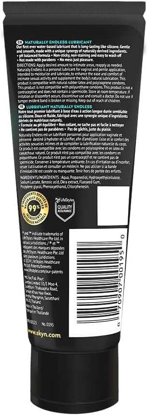 SKYN - Lubricante personal Naturally Endless – 120ml. – Lubricante a base de agua , seguro con condones de látex y sin látex y jugetes sexuales