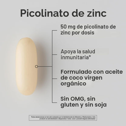 Sport Research, Picolinato de zinc de 50 mg con aceite de coco orgánico, 60 softgels