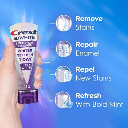 Pasta de dientes Crest 3D White Deep Stain Remover, Ultra White, 2,1 oz