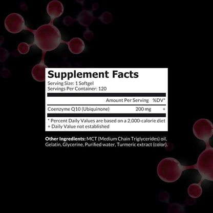 Intelligent Labs CoQ10 Ubiquinona 200mg con aceite MCT, apoyo para la salud cardíaca, 120 Softgels.