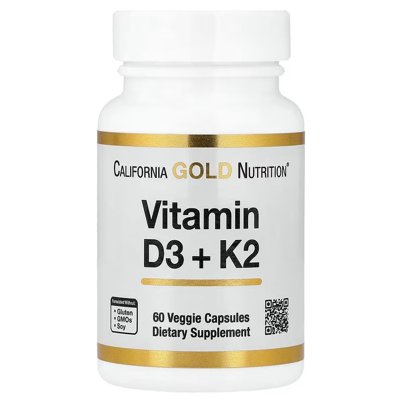 California Gold Nutrition - Vitamina D3 + K2, 60 capsulas veggie