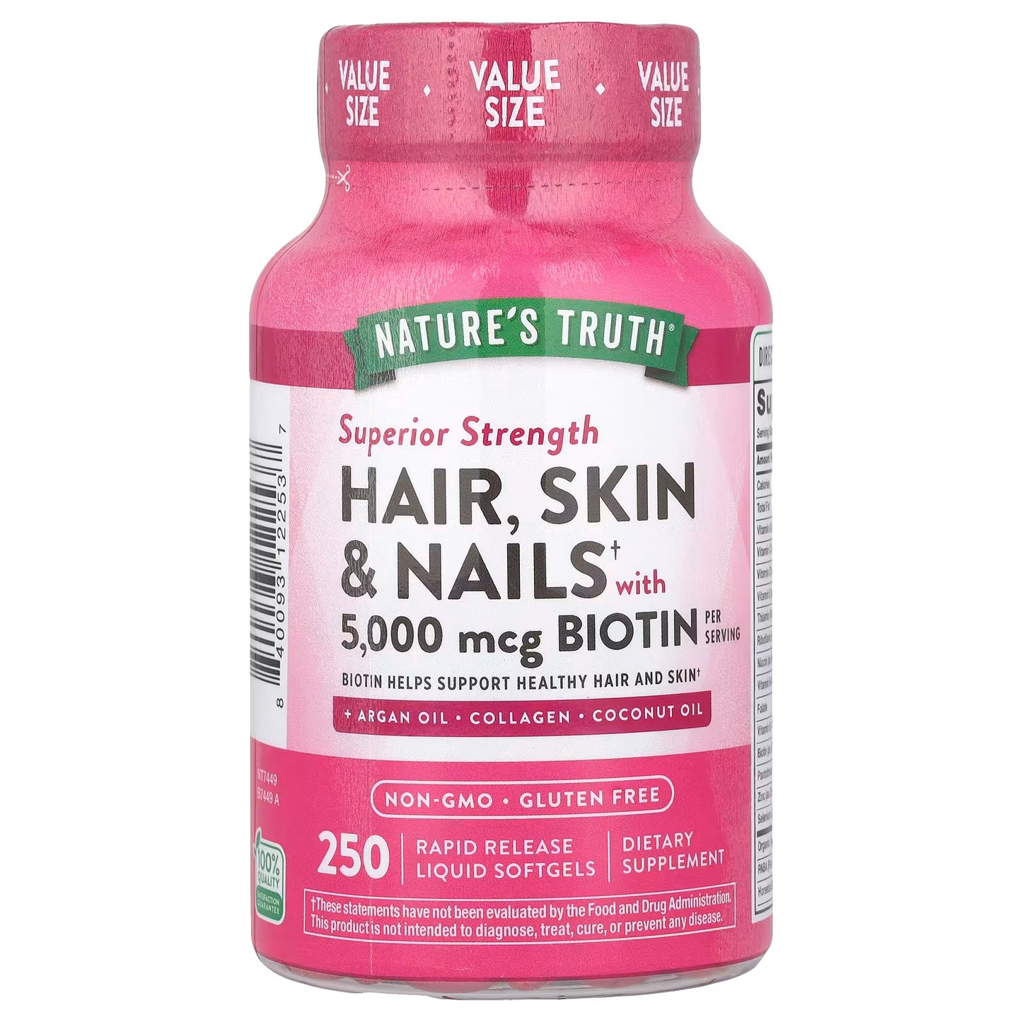 Nature´s Truth - Hair, Skin & Nails 5,000mcg BIOTIN - 250 cápsulas blandas líquidas de liberación rápida
