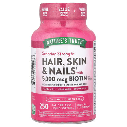 Nature´s Truth - Hair, Skin & Nails 5,000mcg BIOTIN - 250 cápsulas blandas líquidas de liberación rápida