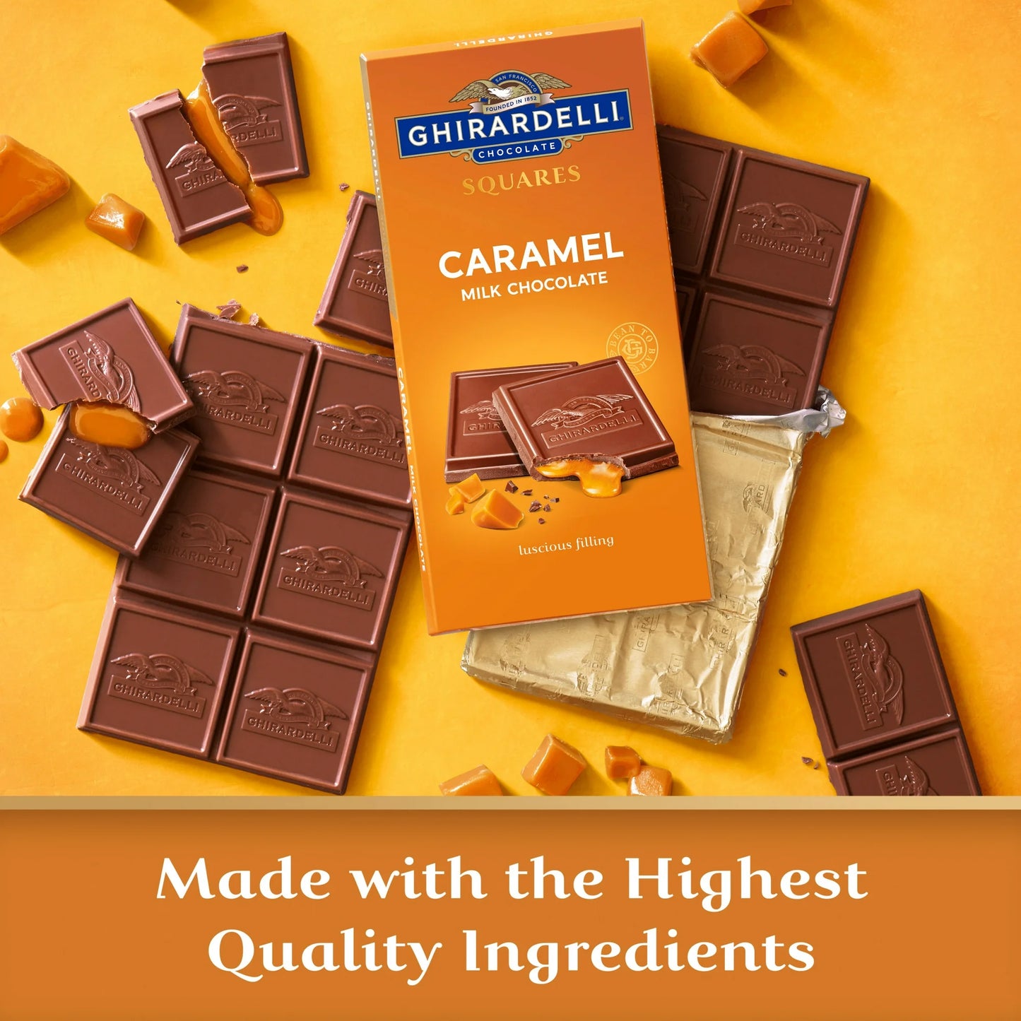 GHIRARDELLI Barra de Cuadrados de Chocolate con Leche y Caramelo - 138g